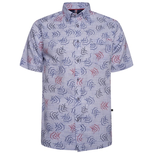 KAM Leaf Pattern Shirt Denim